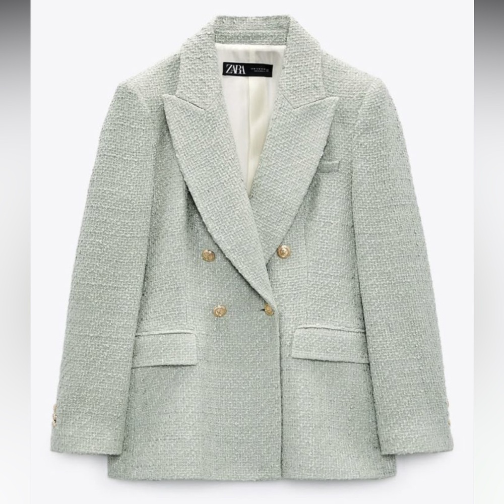Zara Women's Mint Green Tweed Blazer